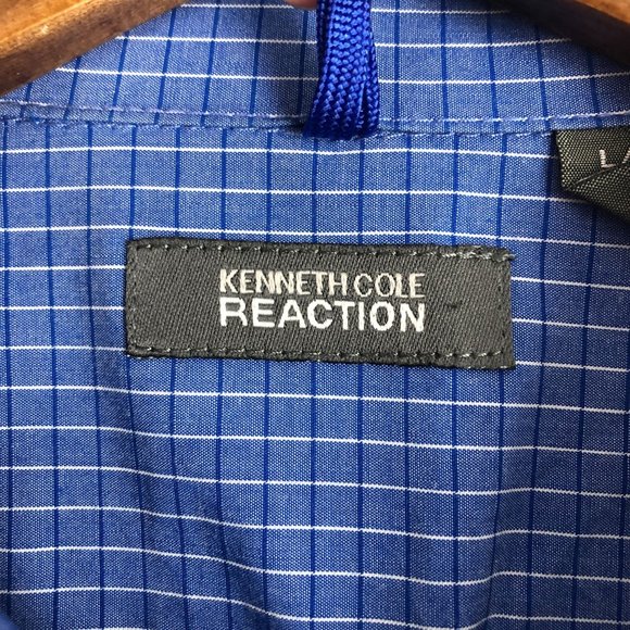 Kenneth Cole Reaction Men's Size Large Blue White Plaid Button Down Shirt - Picture 7 of 10